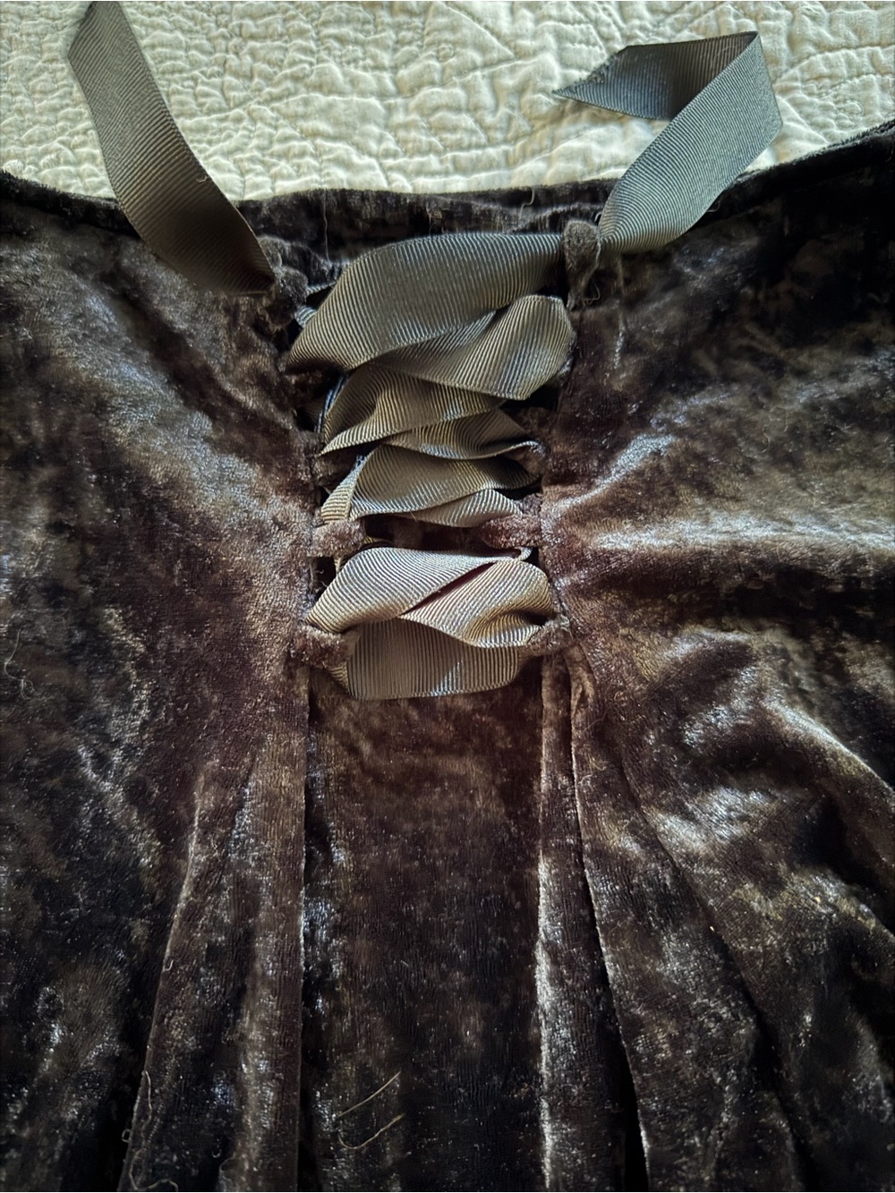 Vintage Judy’s black crushed velvet A-Line mini Skirt with lace-up back